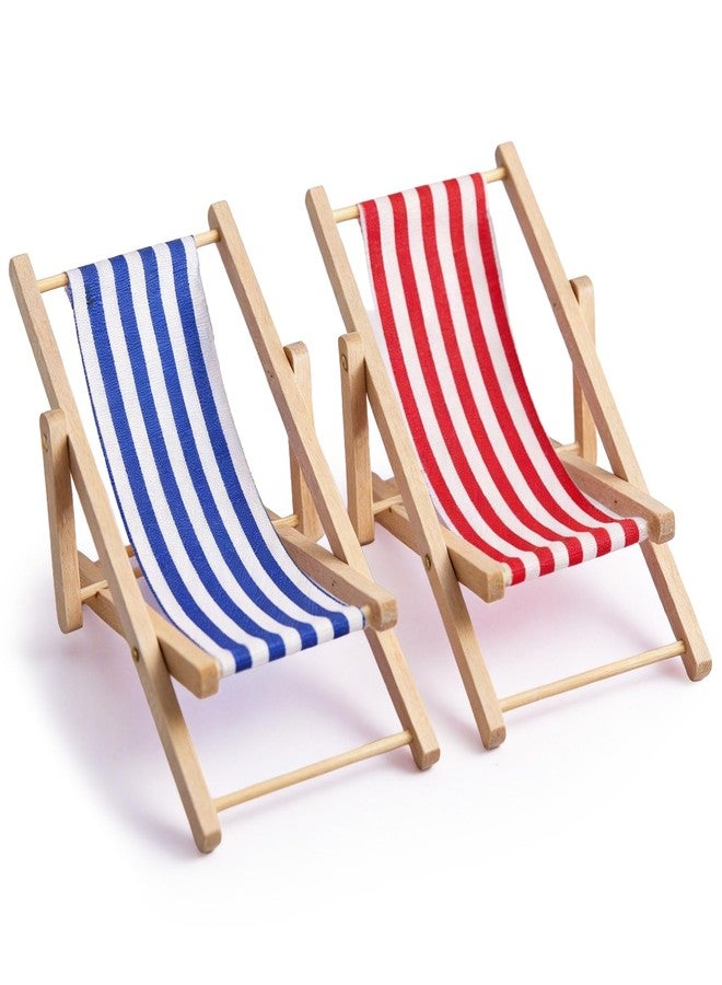 CHAMBERY 1:12 Scale Miniature Beach Chair 2Pcs Dollhouse Outdoor Furniture Accessories - Image 1