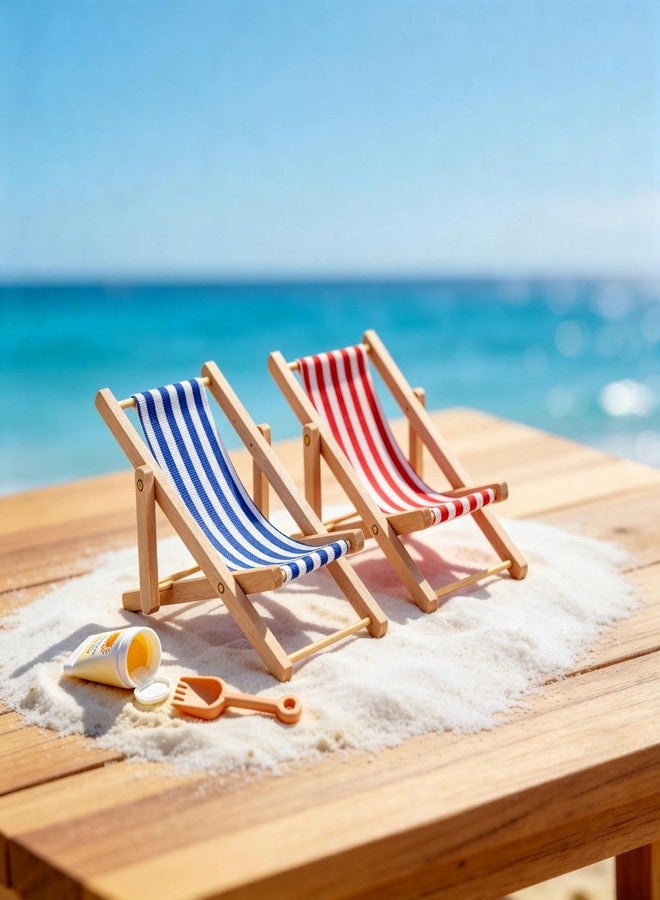 CHAMBERY 1:12 Scale Miniature Beach Chair 2Pcs Dollhouse Outdoor Furniture Accessories - Image 2