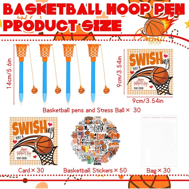 Gosodeny 30 Set Valentine's Day Gifts Bulk Basketball Party Favors Basketball Hoop Pens Gift Set Basketball Stickers Basketball Card Basketball Valentine Sports Fans Party Prize Gifts - Image 2