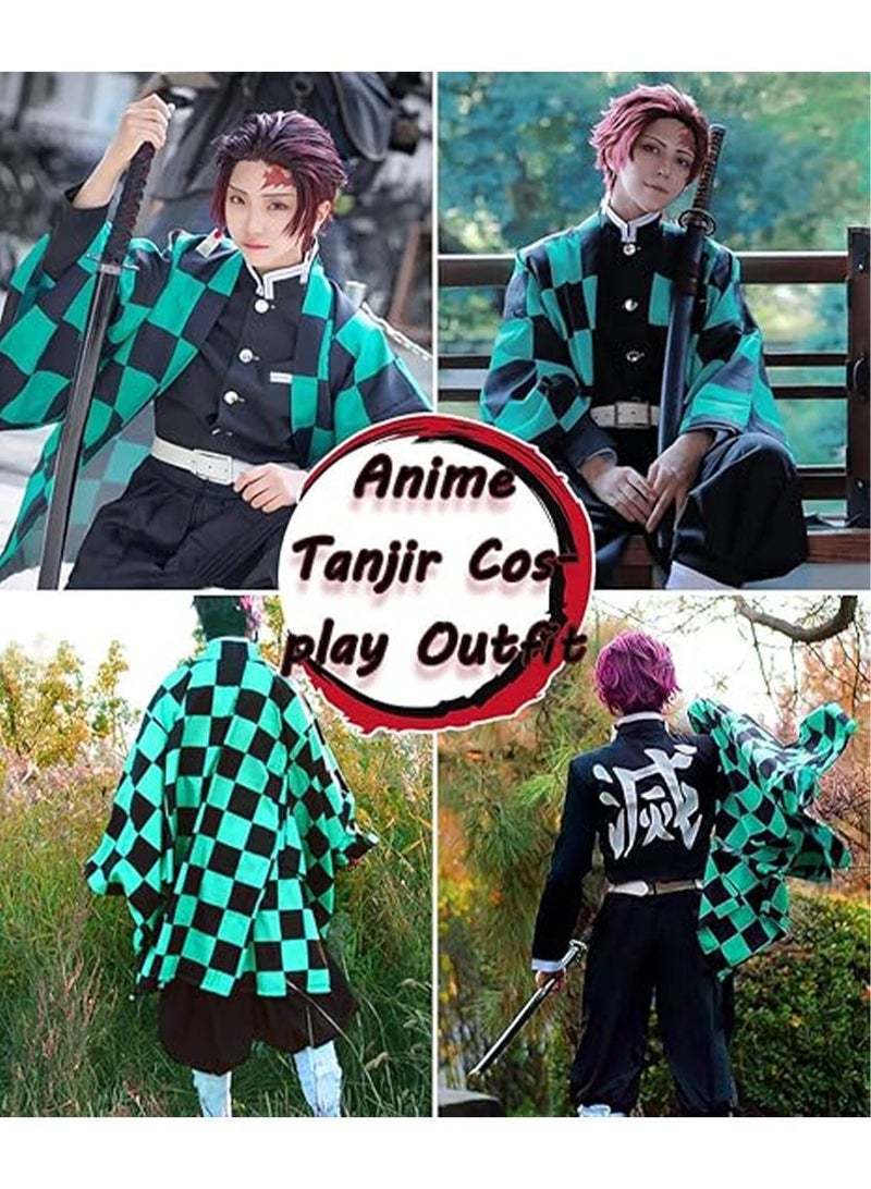 Tanjiro Kamado Cosplay Costume Full Set - Demon Slayer Uniform with Green Checkered Haori, Black Outfit, White Neckband & Belt, 5-Piece Anime Role Play Suit for Halloween, Anime Conventions & Parties - Image 5