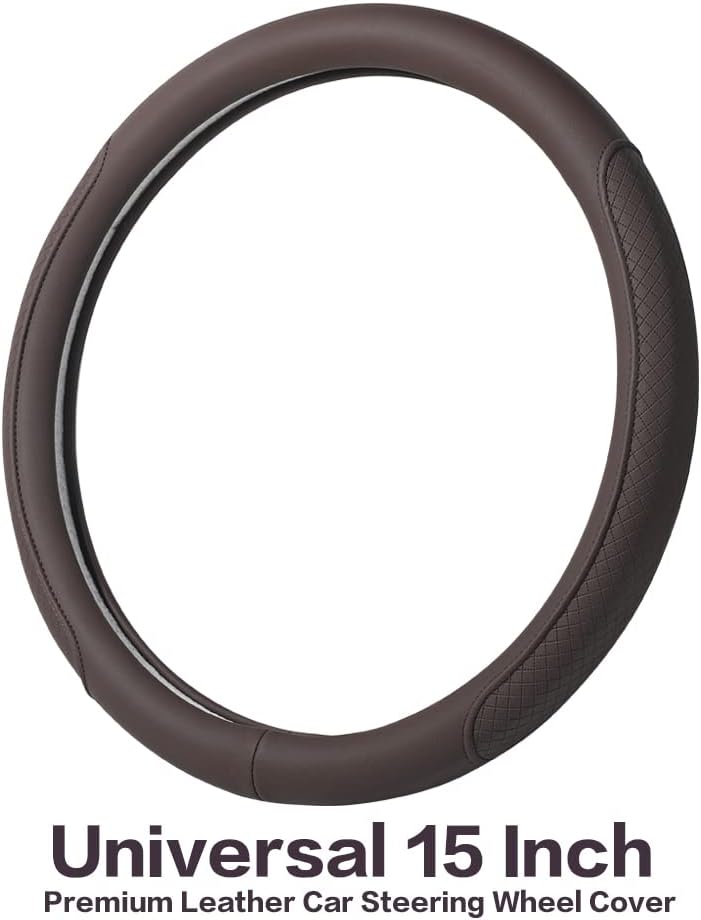 VARGTR Microfiber Leather Steering Wheel Cover with Classic Embossing, Anti-Slip Breathable Auto Car Wheel Protector, 15 Inch, Coffee - Image 2