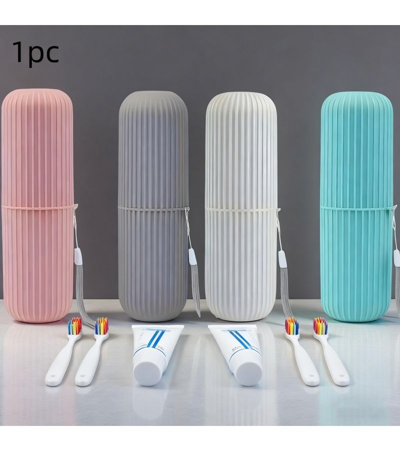 Grey Travel Toiletries Cup Set Portable Mouthwash Storage Box Electric Toothbrush Case Dual Use - Image 1
