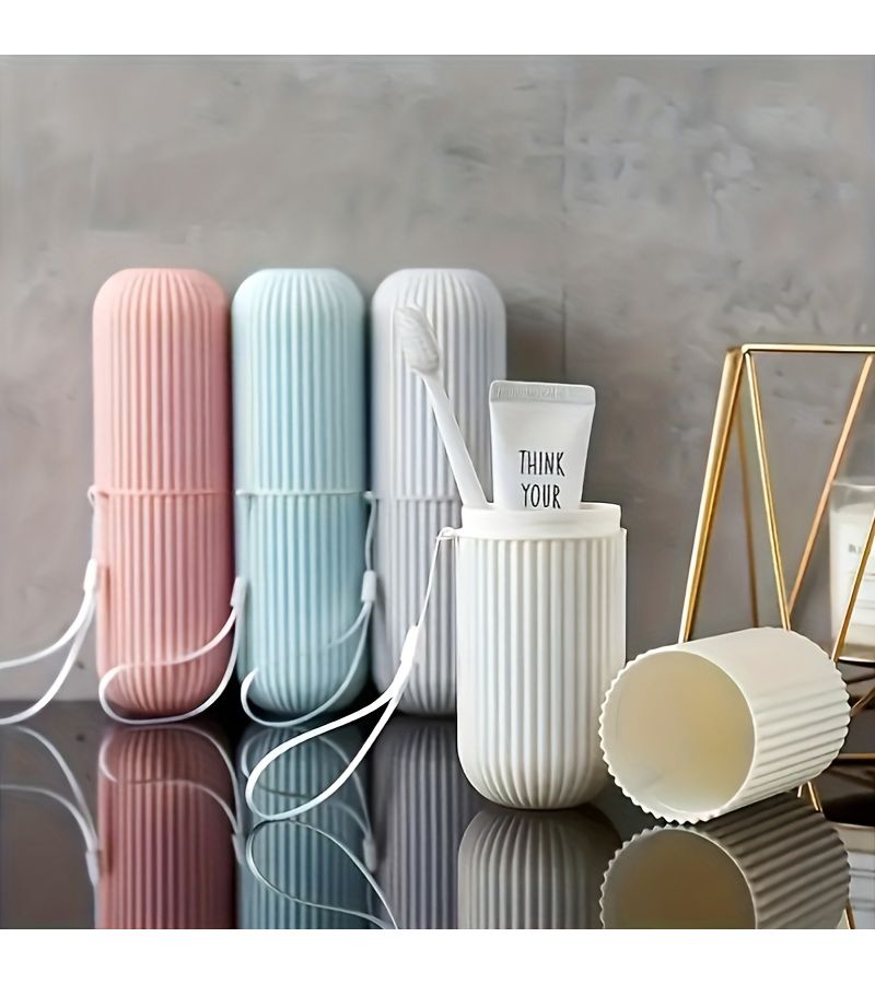 Grey Travel Toiletries Cup Set Portable Mouthwash Storage Box Electric Toothbrush Case Dual Use - Image 5