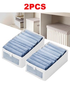 2pcs Wardrobe Clothes Organizer Foldable Visible Drawer Closet Organizers with Mesh Window and Handle Washable Drawer Box for Clothing, T-Shirt, Pants, Toys & Books