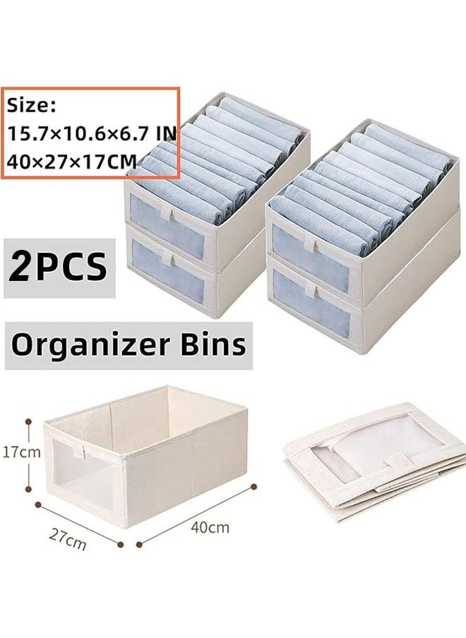 BOUND MOAT - 2pcs Wardrobe Clothes Organizer Foldable Visible Drawer Closet Organizers with Mesh Window and Handle Washable Drawer Box for Clothing, T-Shirt, Pants, Toys & Books - Image 1