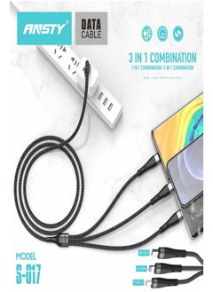 3-in-1 Multi USB Charging Cable, Compatible with Iphone 16, 15, 14, 13, 12, S25 Ultra, S24 Ultra, S23 Ultra Braided Nylon Cord, Black - pzsku/Z576FFB3825CE2360C148Z/45/1741196428/61dd3d8c-a9e1-4dde-be3b-36c5254c0d39