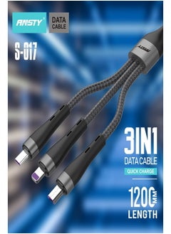 3-in-1 Multi USB Charging Cable, Compatible with Iphone 16, 15, 14, 13, 12, S25 Ultra, S24 Ultra, S23 Ultra Braided Nylon Cord, Black - pzsku/Z576FFB3825CE2360C148Z/45/1741196438/15877356-4b38-43d9-821b-86370f6a7c5a