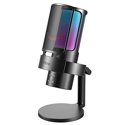 FIFINE Gaming USB Microphone, PC Computer Mic with 4 Polar Patterns for Podcast Streaming Recording YouTube, RGB Condenser Desktop Mic for Windows, Mac, with Headphone Jack-AmpliGame A8 Plus - Image 1