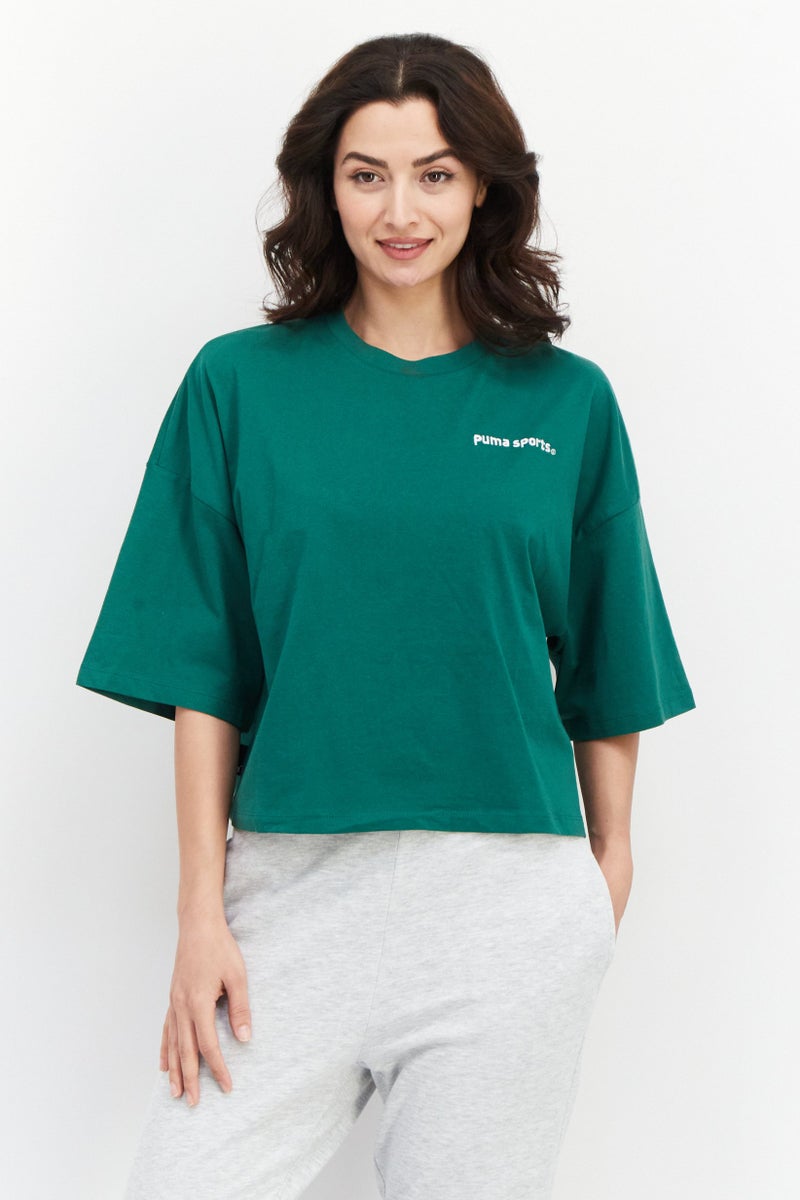 PUMA Women Sportswear Fit Short Sleeves Running Tops, Green  - Image 1