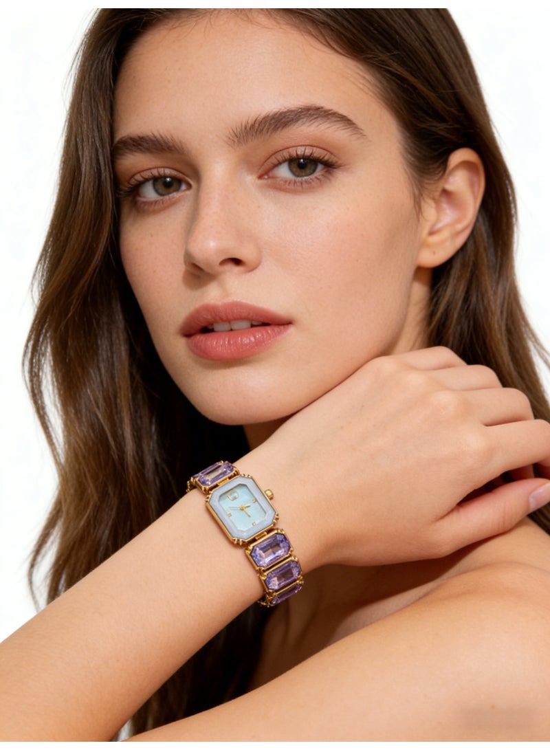 سواروفسكي Swarovski Millenia Octagon Crystal Watch - Light Blue & Purple Gold-Tone Ladies' Quartz Wristwatch (Model: 5729722) - Image 4