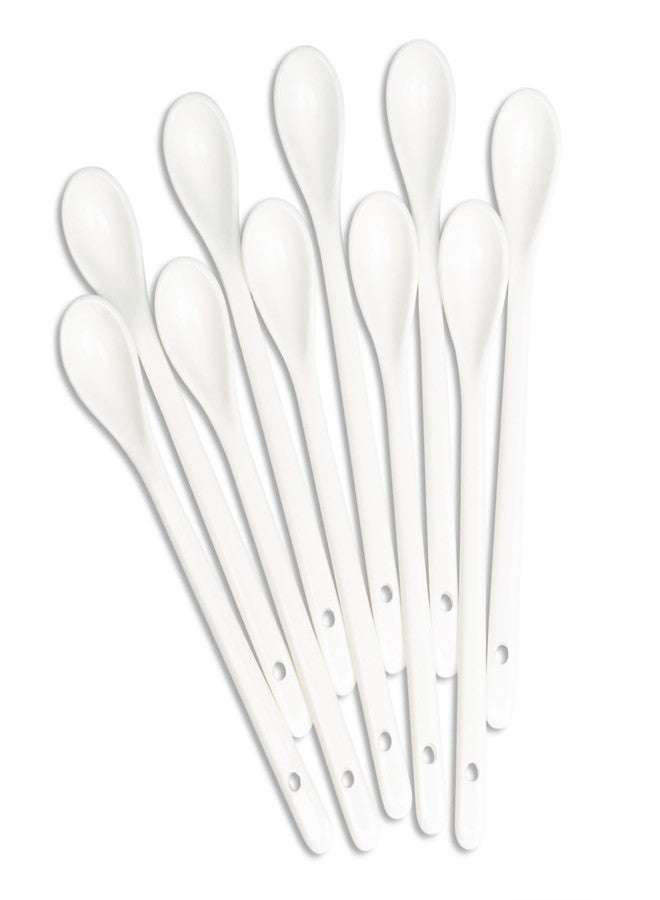 Voeveca White Long Handle Porcelain Spoons Coffee, Tea, Yogurt and Ice-cream, Cutlery Fitting Ceramic Spoons 5.9 Inch Set of 10 (10, 6.7 inch) - Image 1