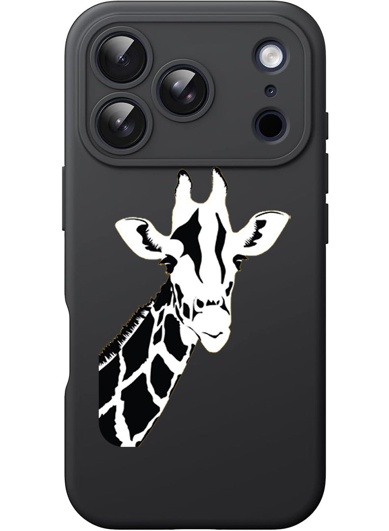 Theodor Protective Slim Fit Case Liquid Silicone Cover with Full Body Protection Anti-Scratch Shockproof Case For Apple iPhone 17 Pro (Black) Giraffe - Image 1