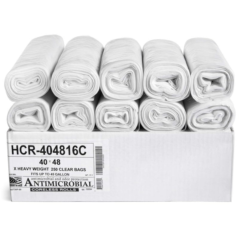 Aluf Plastics 45 Gallon Clear Trash Bags 40" x 48" - 16 Micron Equivalent High Density Value Garbage Bags, HCR-404816C (Pack of 1, 250 Count Total) - Image 1