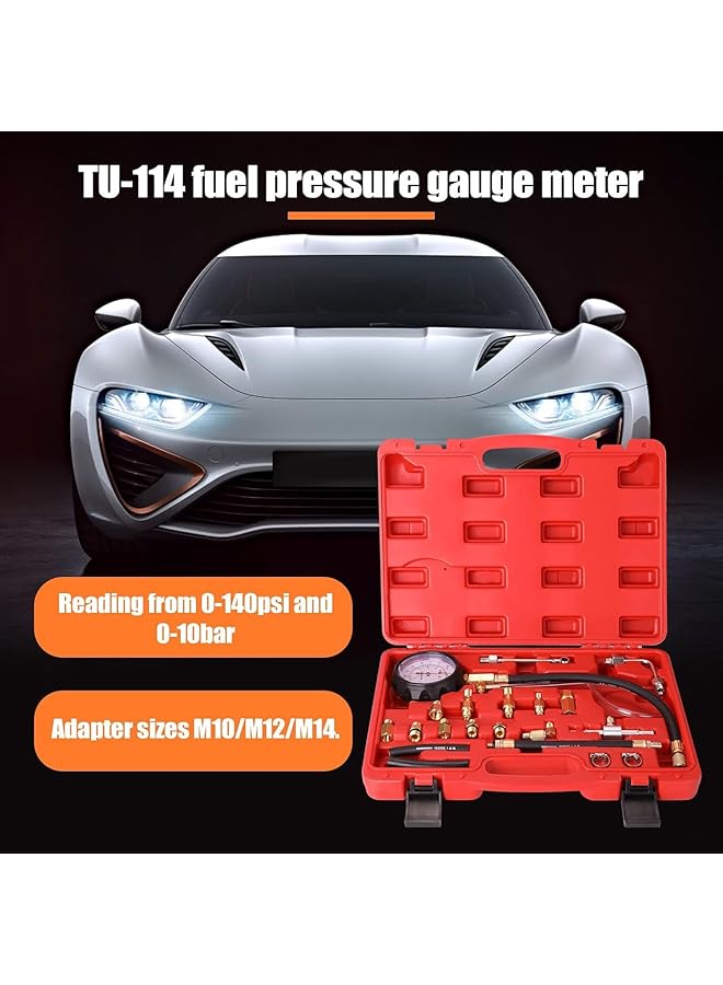Tu-114 0-140 Psi/0-10 Bar Fuel Injection Pressure Meter Pump Tester Compression Pressure Gauge Gasoline Tu114-1014G - Image 5