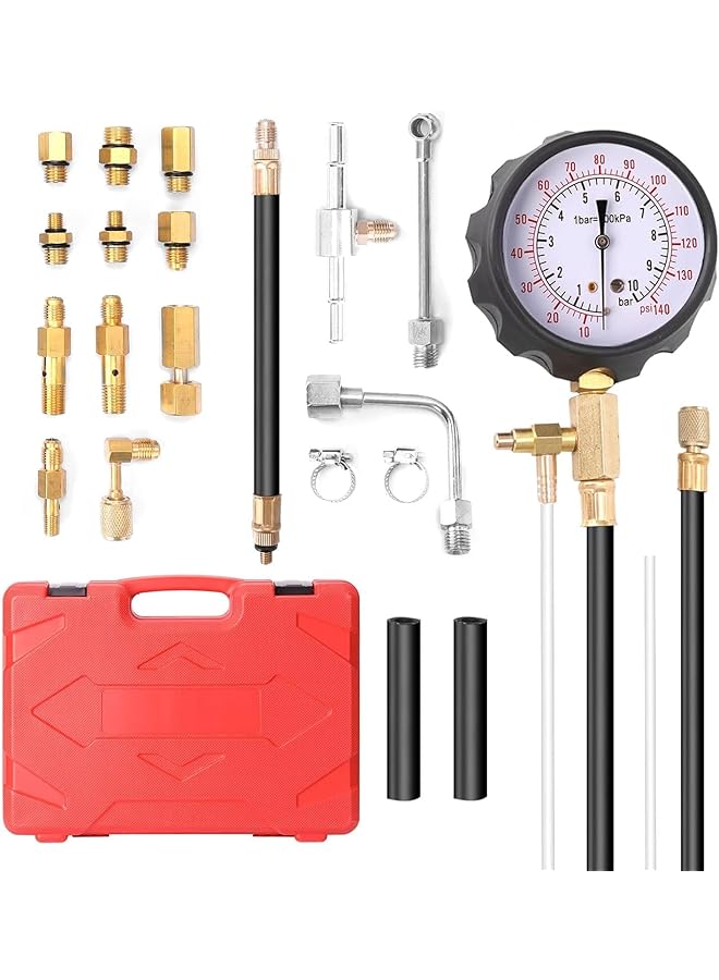 Tu-114 0-140 Psi/0-10 Bar Fuel Injection Pressure Meter Pump Tester Compression Pressure Gauge Gasoline Tu114-1014G - Image 2