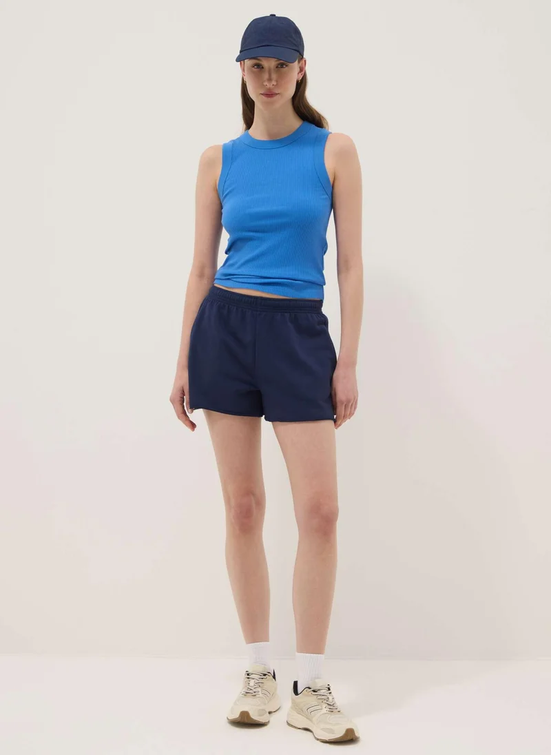 Ovs OVS Blue Fitted Ribbed Stretch-Cotton Tank Top