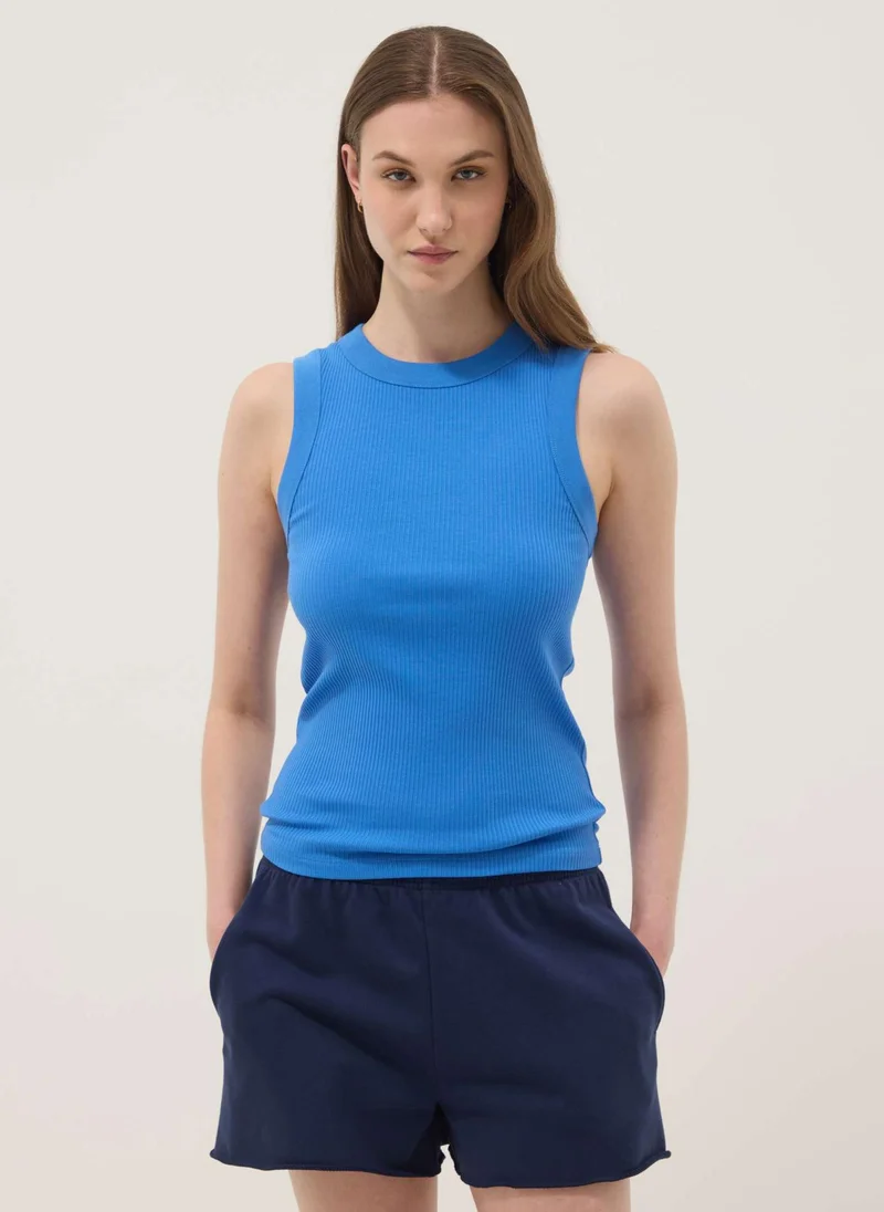 Ovs  OVS Blue Fitted Ribbed Stretch-Cotton Tank Top for Women | Best Price UAE