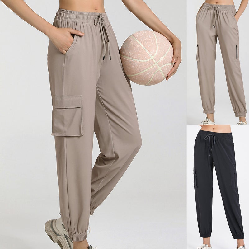 Women Loose Cargo Pants Drawstring Pockets Stretchy Quick-Dry Running Fitness Joggers Pants Yoga Lounging Trousers - Image 3