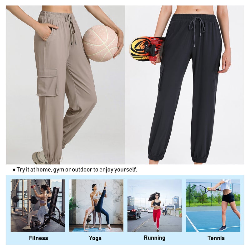 Women Loose Cargo Pants Drawstring Pockets Stretchy Quick-Dry Running Fitness Joggers Pants Yoga Lounging Trousers - Image 5