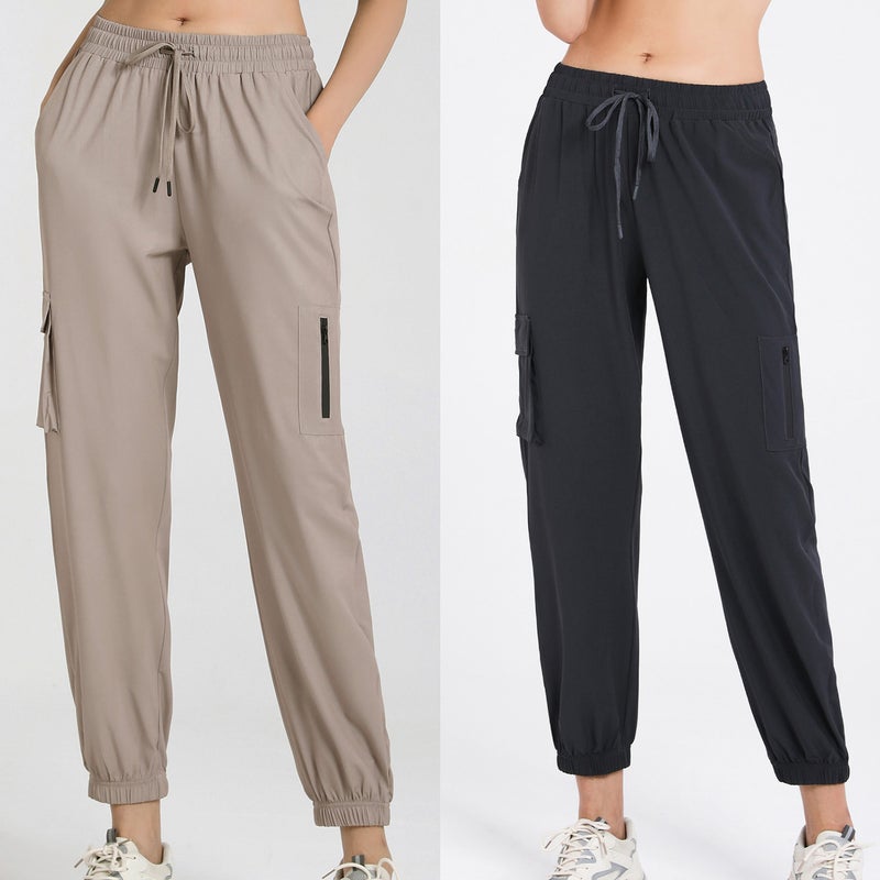 Women Loose Cargo Pants Drawstring Pockets Stretchy Quick-Dry Running Fitness Joggers Pants Yoga Lounging Trousers - Image 2