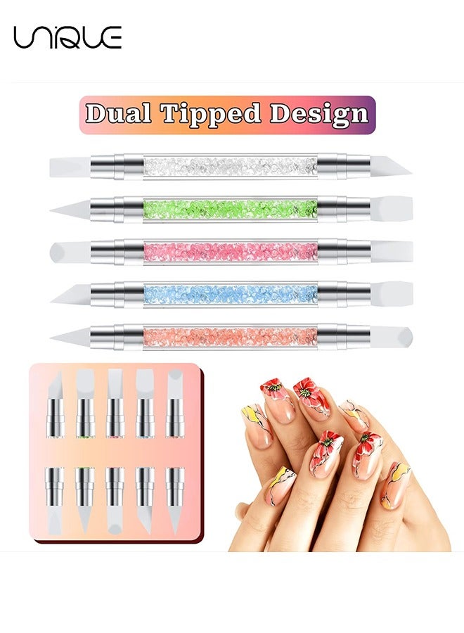 Unique 5 PCS Nail Art Sculpture Pen, Dual Tipped Silicone Nail Tools, Rhinestone Nail Art Pen Sculpting Gel Brushes for Resin Nail Art Tools Design Nails Foil Carving Drawing Effect Shaping - Image 4