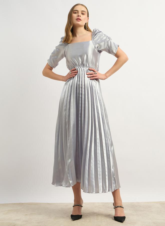 Styli Pleated Satin Midi Dress  - Image 2