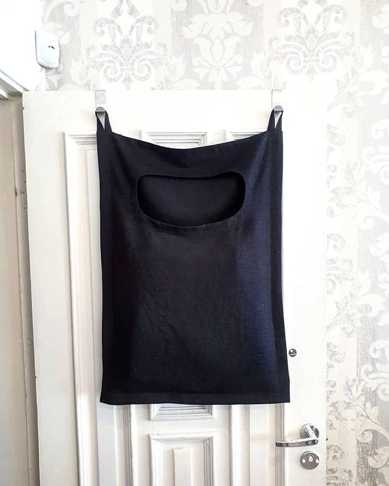 INDIAN DECOR 91339 Door Hanging Laundry Hamper Bag with bottom opening large laundry hamper bag rough linen door laundry bag linen dorm bag hanging on the door linen bathroom bag Black - Image 4