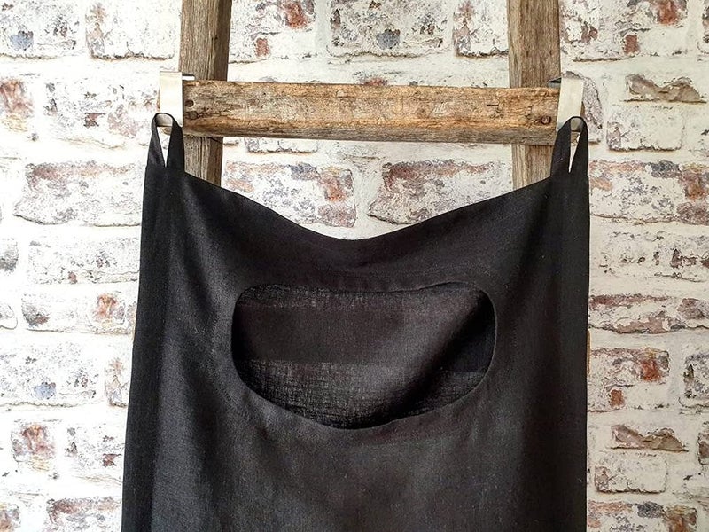 INDIAN DECOR 91339 Door Hanging Laundry Hamper Bag with bottom opening large laundry hamper bag rough linen door laundry bag linen dorm bag hanging on the door linen bathroom bag Black - Image 2