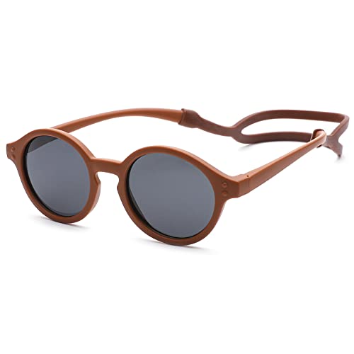 COASION Baby Polarized Sunglasses with Strap Adjustable TPEE Flexible Frame for Toddler Girls Boys Age 0-12 Months (Brown) - Image 1