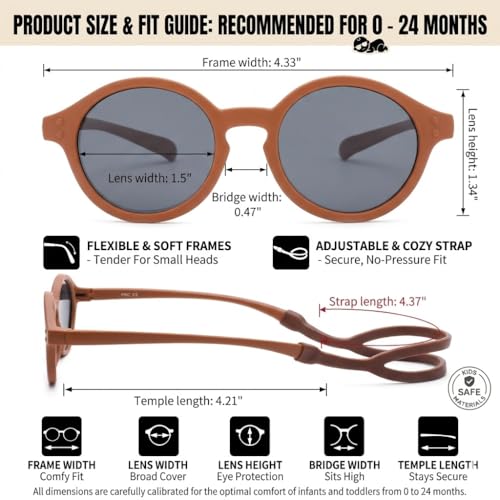 COASION Baby Polarized Sunglasses with Strap Adjustable TPEE Flexible Frame for Toddler Girls Boys Age 0-12 Months (Brown) - Image 5