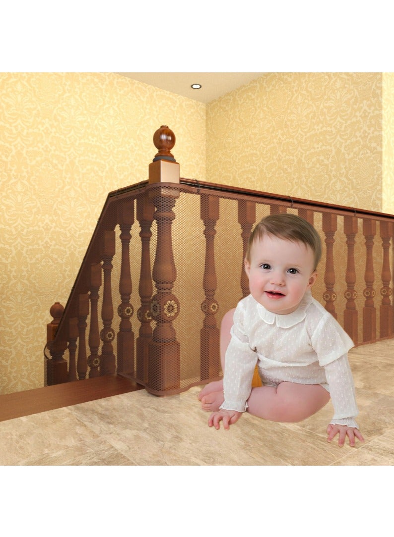Craftman Banister Guard for Baby - 78cm x 3m, Child Safety Net, Rail Balcony Banister Stair Mesh for Kids, Toys, Pets ,A Set of 2, Brown - Image 1