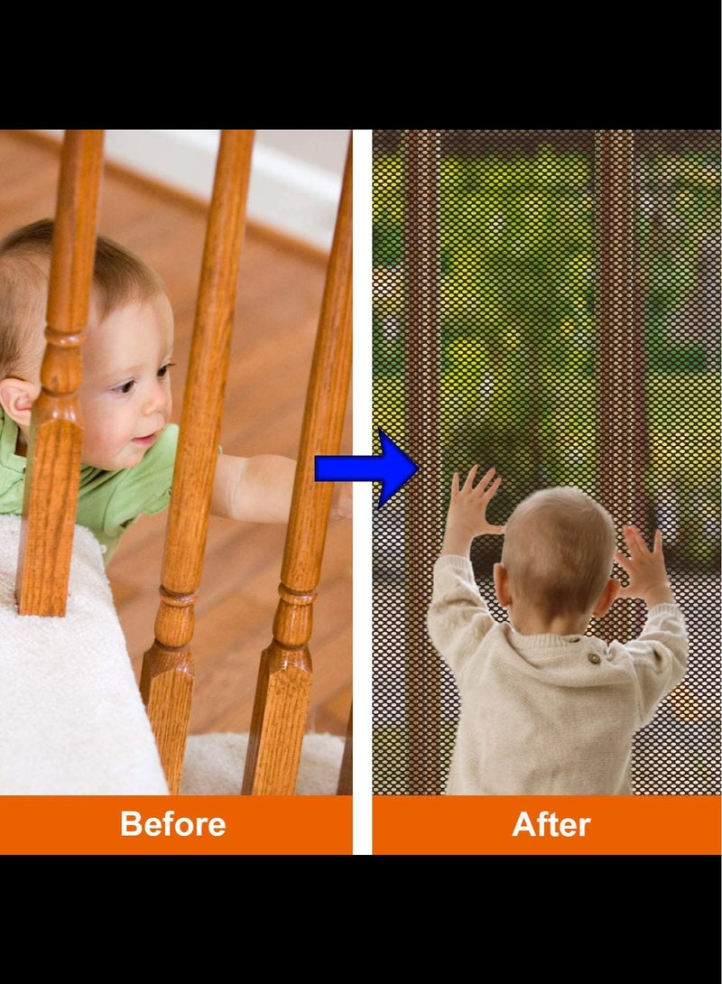 Craftman Banister Guard for Baby - 78cm x 3m, Child Safety Net, Rail Balcony Banister Stair Mesh for Kids, Toys, Pets ,A Set of 2, Brown - Image 3