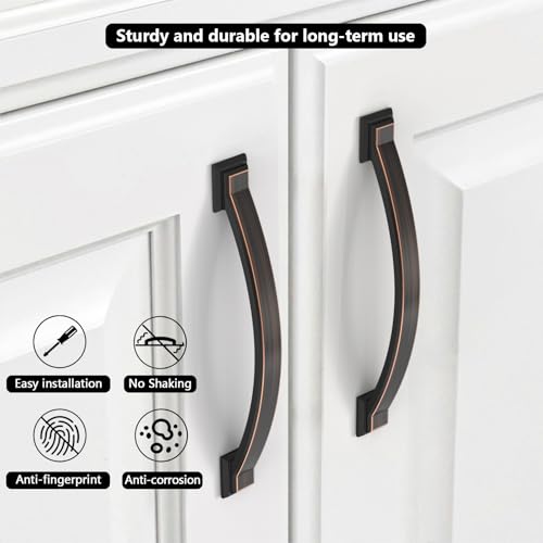 Coinkoly 10 Pack Oil Rubbed Bronze Cabinet Pulls 5128mm Hole CentersHardware for CabinetsKitchen Cabinet HandlesArch Cabinet Handles for Bathroom Dresser Drawer Handles - Image 3