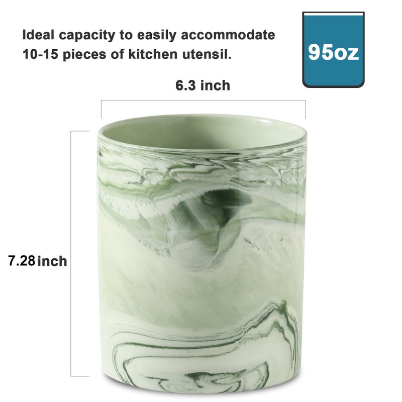 Howise 7.2 inch Large Utensil Holder for Kitchen Counter, Marble Utensil Crock Spatula Holder for Countertop Cooking Tools Storage Caddy Farmhouse Kitchen Decor (Marble-Green) - Image 3