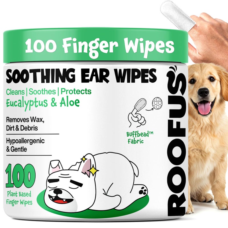 ROOFUS THE DOG Dog Ear Cleaner Wipes 100 Counts - Vet-Recommended Pet Ear Wipes to Remove Wax, Dirt, Relieve Ear Itching & Inflammation for Dogs & Cats - Image 1