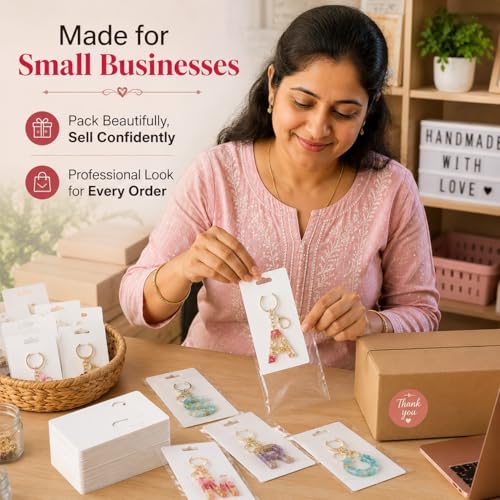 Festiko Keychain Display Cards for Keyring Packaging & Display, 350 GSM Thick Cardstock, 4.7 x 3.1 Inch, Pack of 100, White Keychain Holder Cards – Premium Display for Small Business & Gifting - Image 5