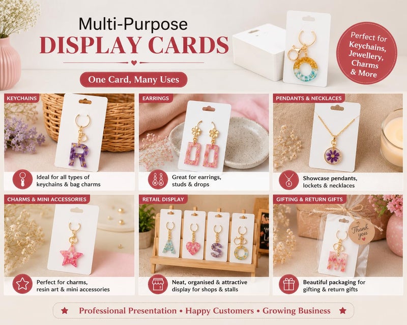 Festiko Keychain Display Cards for Keyring Packaging & Display, 350 GSM Thick Cardstock, 4.7 x 3.1 Inch, Pack of 100, White Keychain Holder Cards – Premium Display for Small Business & Gifting - Image 4