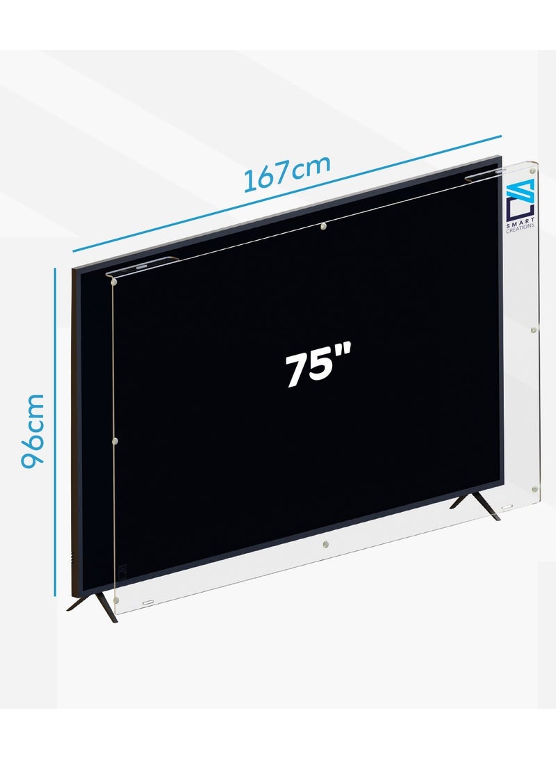سمارت كريشنز واقي شاشة تلفزيون مقاس 75 بوصة - مقاوم للكسر والخدش والماء، شفاف عالي الوضوح - حماية من الأشعة فوق البنفسجية والانعكاس - يناسب جميع الشاشات المسطحة - أكريليك 3 مم، آمن للأطفال - Image 2