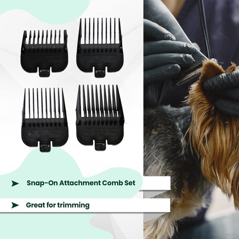 Andis 4 Piece Attachment Pet Clipper Comb Set Different Sizes, Ensures Smooth Cuts For Different Hair, Prevents Direct Contact Between Carbon Steel Blade And Scalp Safe For Pets, Sizes: 1/8", 1/4", 3/8", 1/2", Black - Image 4