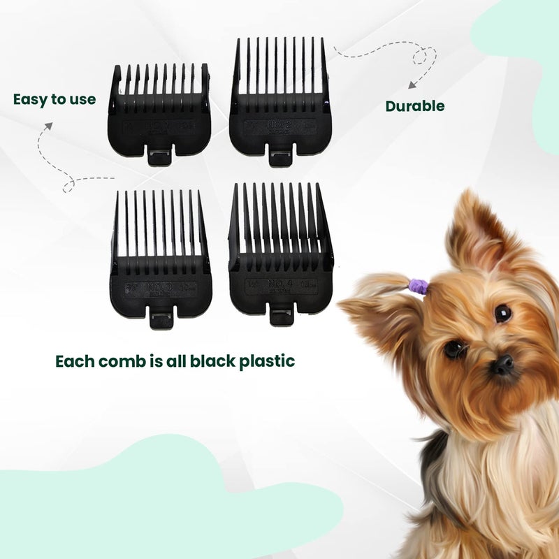 Andis 4 Piece Attachment Pet Clipper Comb Set Different Sizes, Ensures Smooth Cuts For Different Hair, Prevents Direct Contact Between Carbon Steel Blade And Scalp Safe For Pets, Sizes: 1/8", 1/4", 3/8", 1/2", Black - Image 3