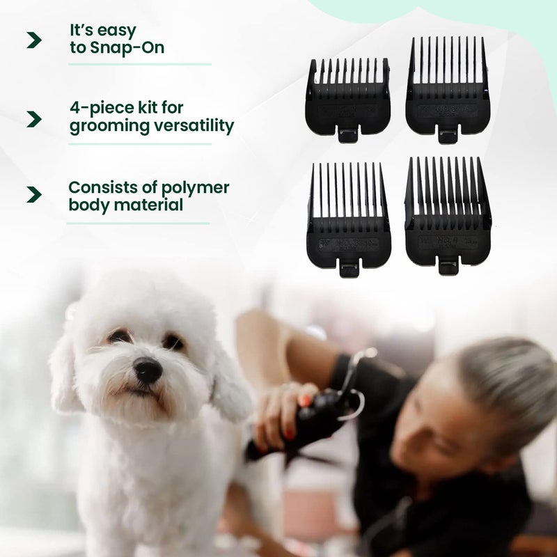 Andis 4 Piece Attachment Pet Clipper Comb Set Different Sizes, Ensures Smooth Cuts For Different Hair, Prevents Direct Contact Between Carbon Steel Blade And Scalp Safe For Pets, Sizes: 1/8", 1/4", 3/8", 1/2", Black - Image 5