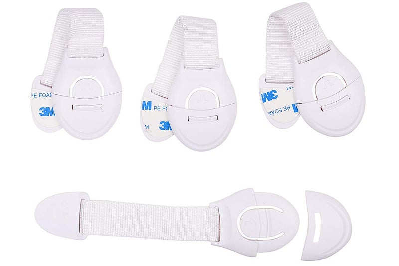 KitschKitsch ® 4 قطع أقفال أمان للأطفال الرضع لحماية الأبواب والخزائن والثلاجات وأدراج (بيضاء) - Image 1