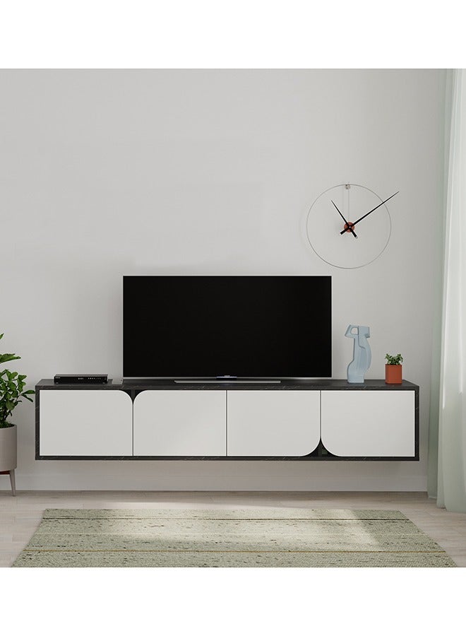 Mourah Home Spark Floating Tv Stand Cabinet Up To 70'' Inch Tv| Tv Unit Wall Mounted 4 Door| Tv Console| 180X35.6X35 Cm (Black Marble/White) - Image 3