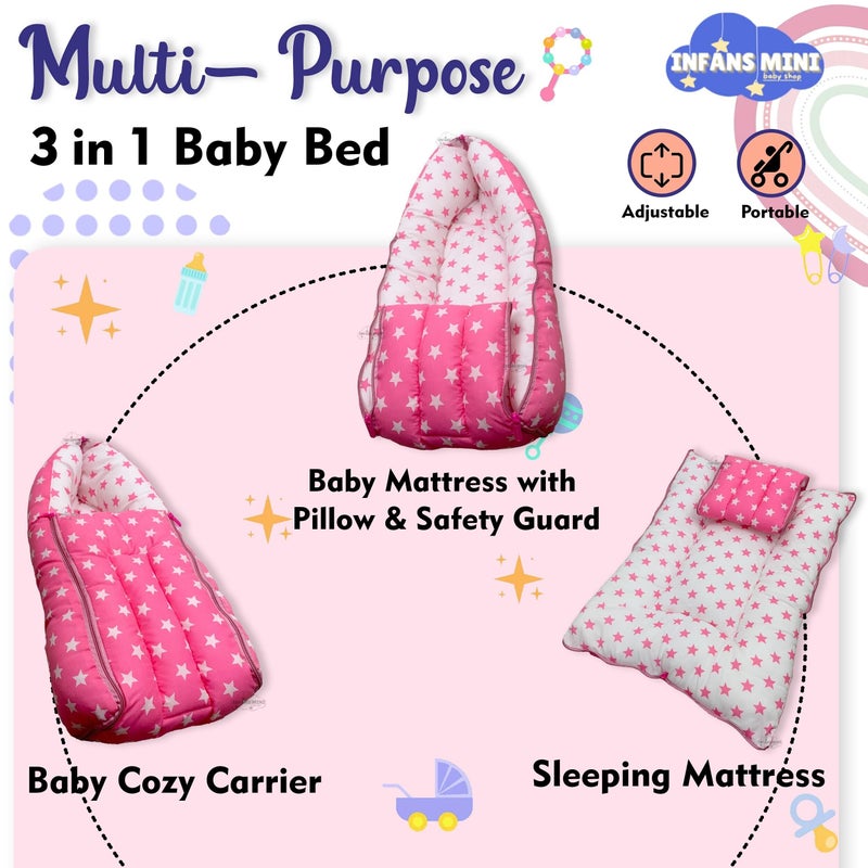 Infans Mini Baby Bedding Set Combo for New Born - Baby Sleeping Bag, Baby Feeding Pillow Ideal for 0 to 6 Months Babies (Star Pink) - Image 3