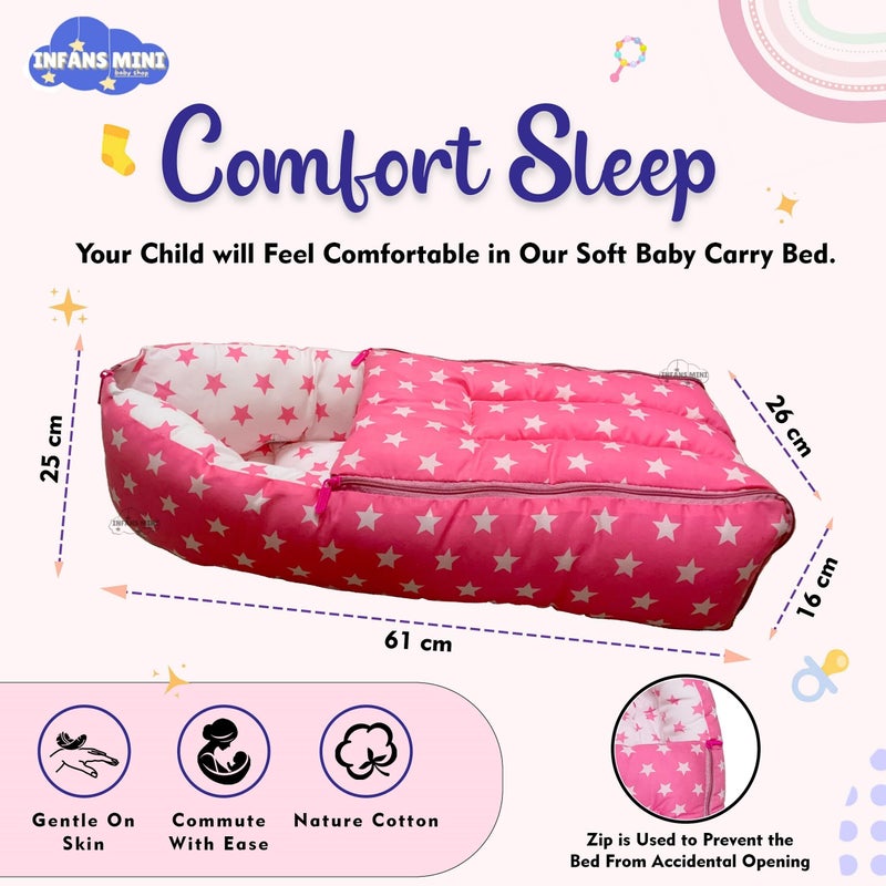 Infans Mini Baby Bedding Set Combo for New Born - Baby Sleeping Bag, Baby Feeding Pillow Ideal for 0 to 6 Months Babies (Star Pink) - Image 2