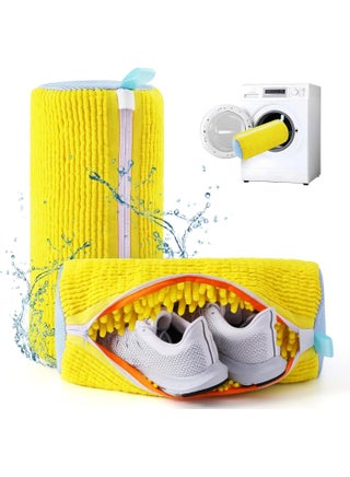 Large Shoe Washing Laundry Bag – Chenille Microfiber Sneaker Cleaning Bag (Yellow)