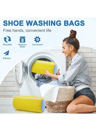 Large Shoe Washing Laundry Bag – Chenille Microfiber Sneaker Cleaning Bag (Yellow)