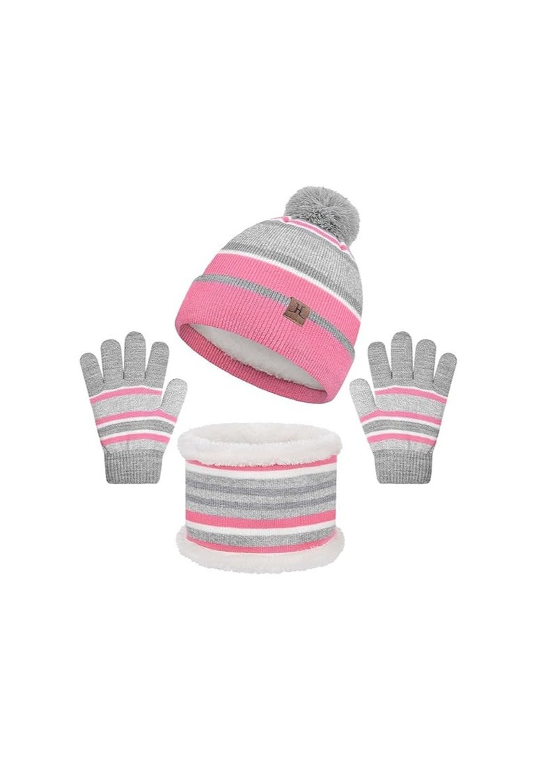 KASTWAVE Kids Warm Beanie Hat Scarf Gloves Set 3 in 1 Thermal Knit Hat Scarf Gloves Set Winter Accessories Sets Snood Scarf Gloves Set with Double Layer Fleece Lining Boys Girls - Image 2