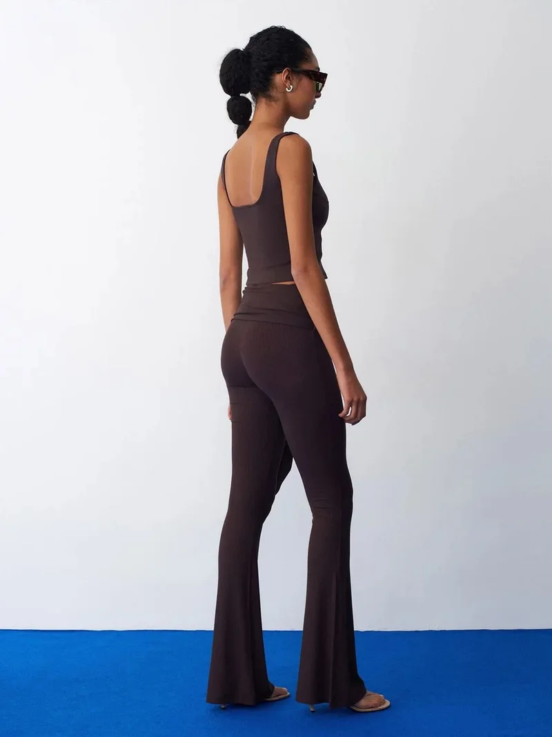 ديلفين Dilvin High-Waist Flare Jersey Pants With Tie Detail