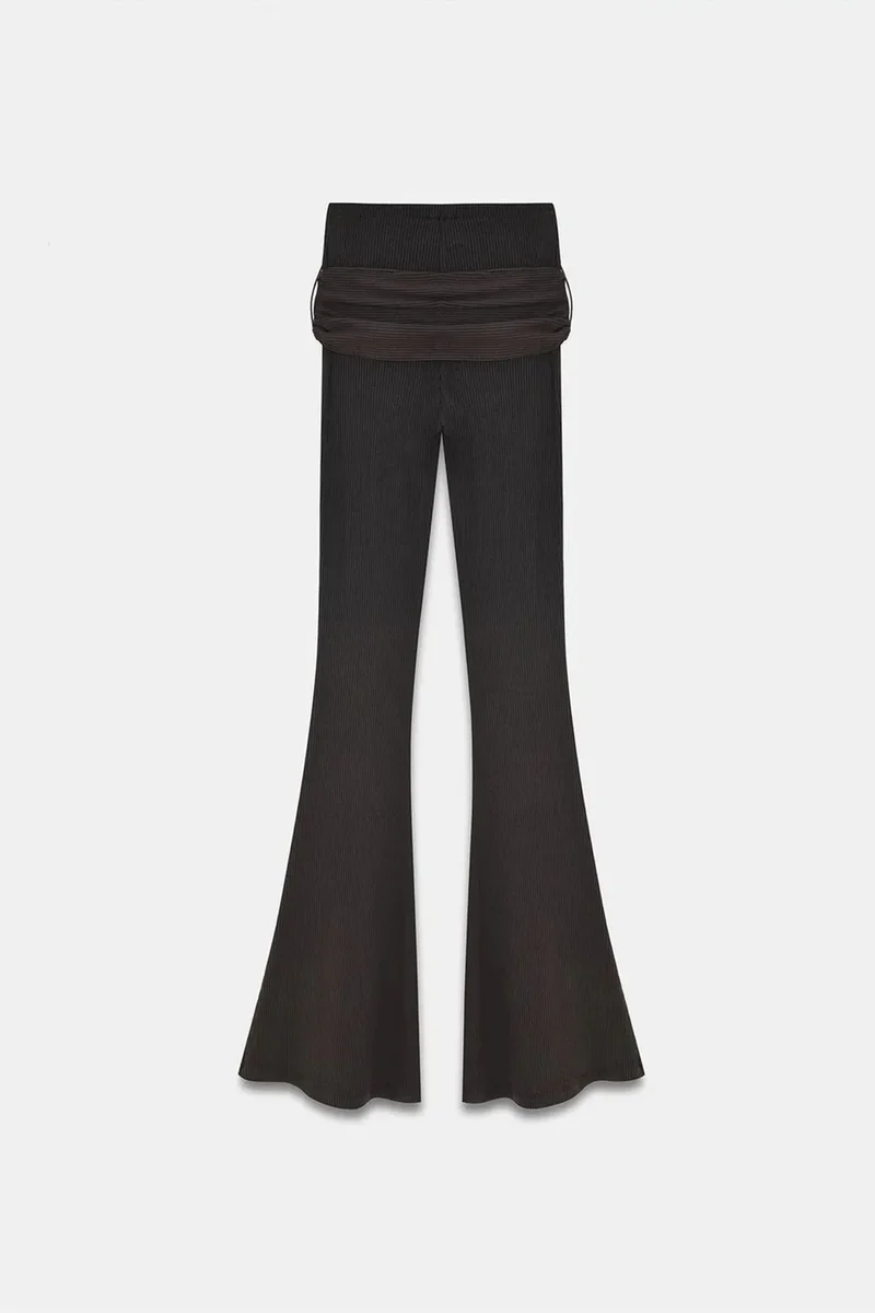 Dilvin Dark Mocha Brown DILVIN High-Waist Flare Jersey Pants With Tie Detail for Women | Best Price UAE
